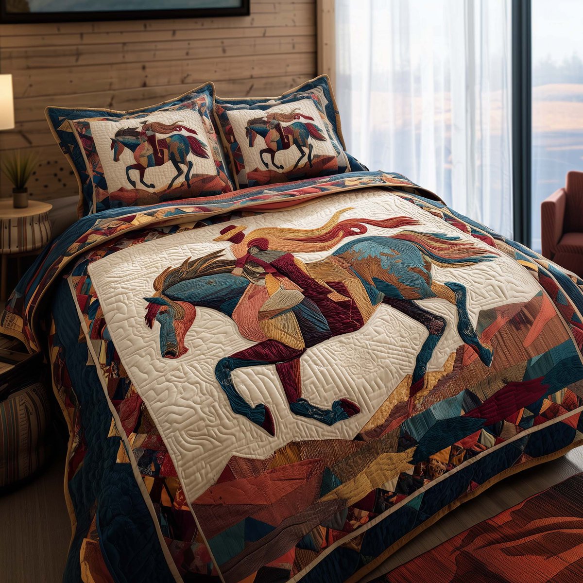 Majestic Force Horse 3 Piece Quilted Bedding Set Gift For Horse Lovers