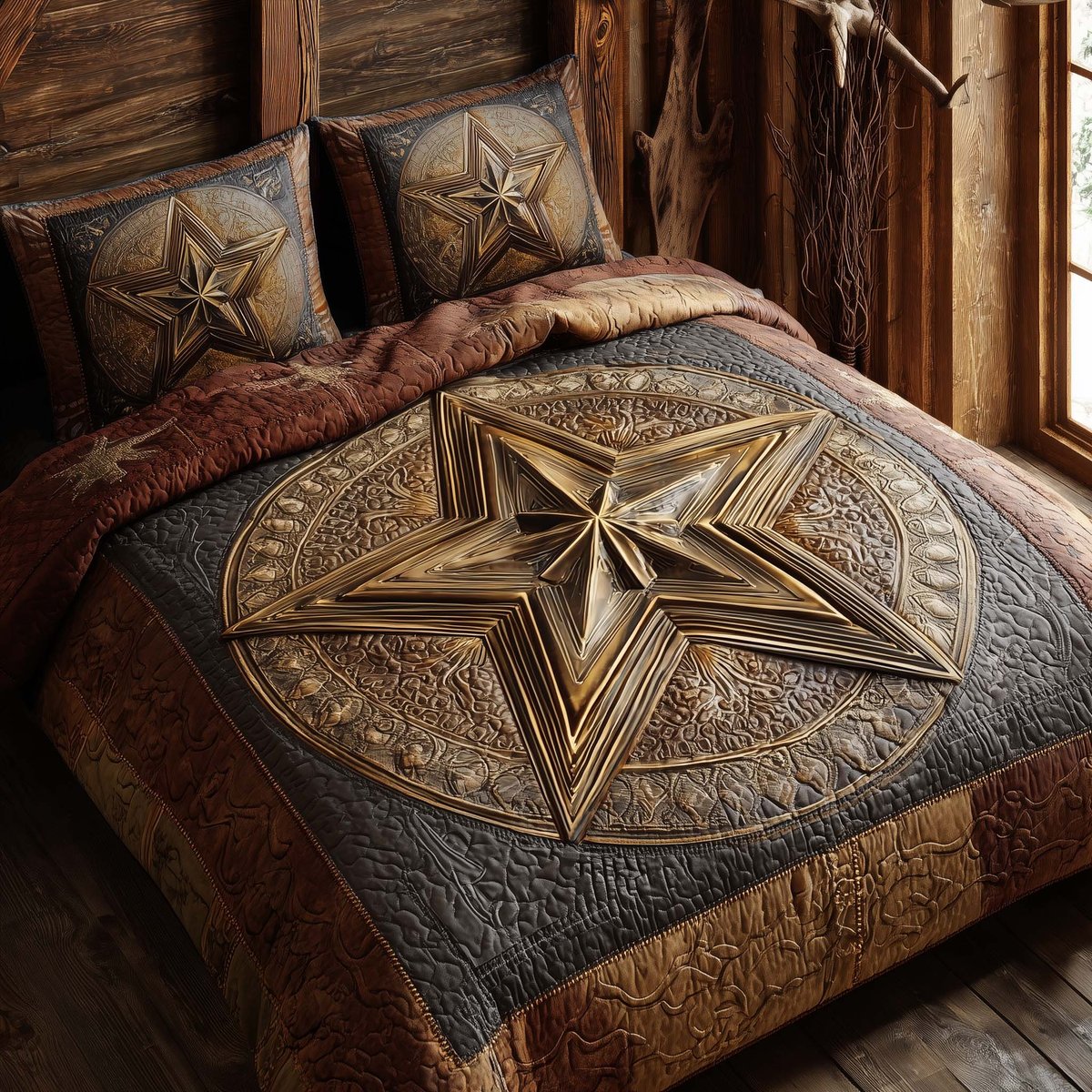Sheriff Star 3 Piece Quilted Bedding Set Gift For Western Lovers