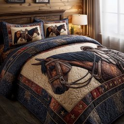 Prairie Horse 3 Piece Quilted Bedding Set Gift For Horse Lovers