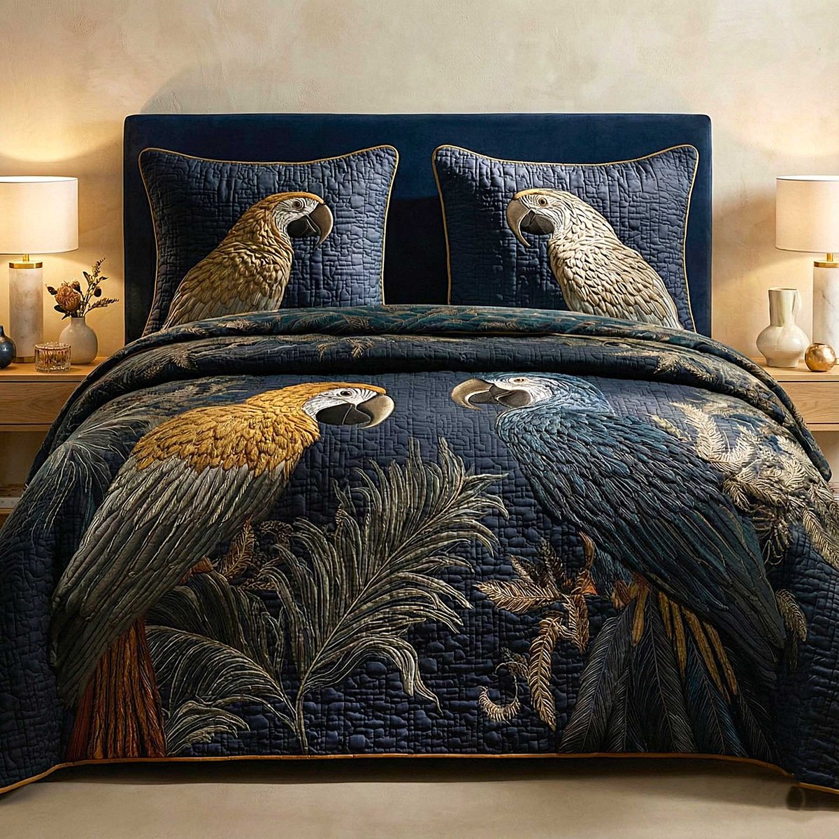 Parrot Love 3 Piece Quilted Bedding Set Gift For Home Decor Lovers