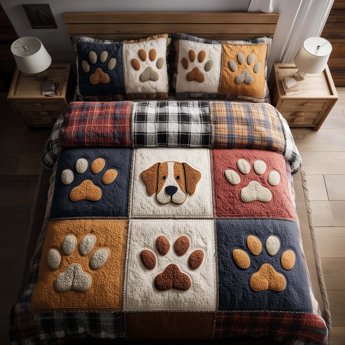 Fluffy Paws Dog 3 Piece Quilted Bedding Set Gift For Dog Lovers