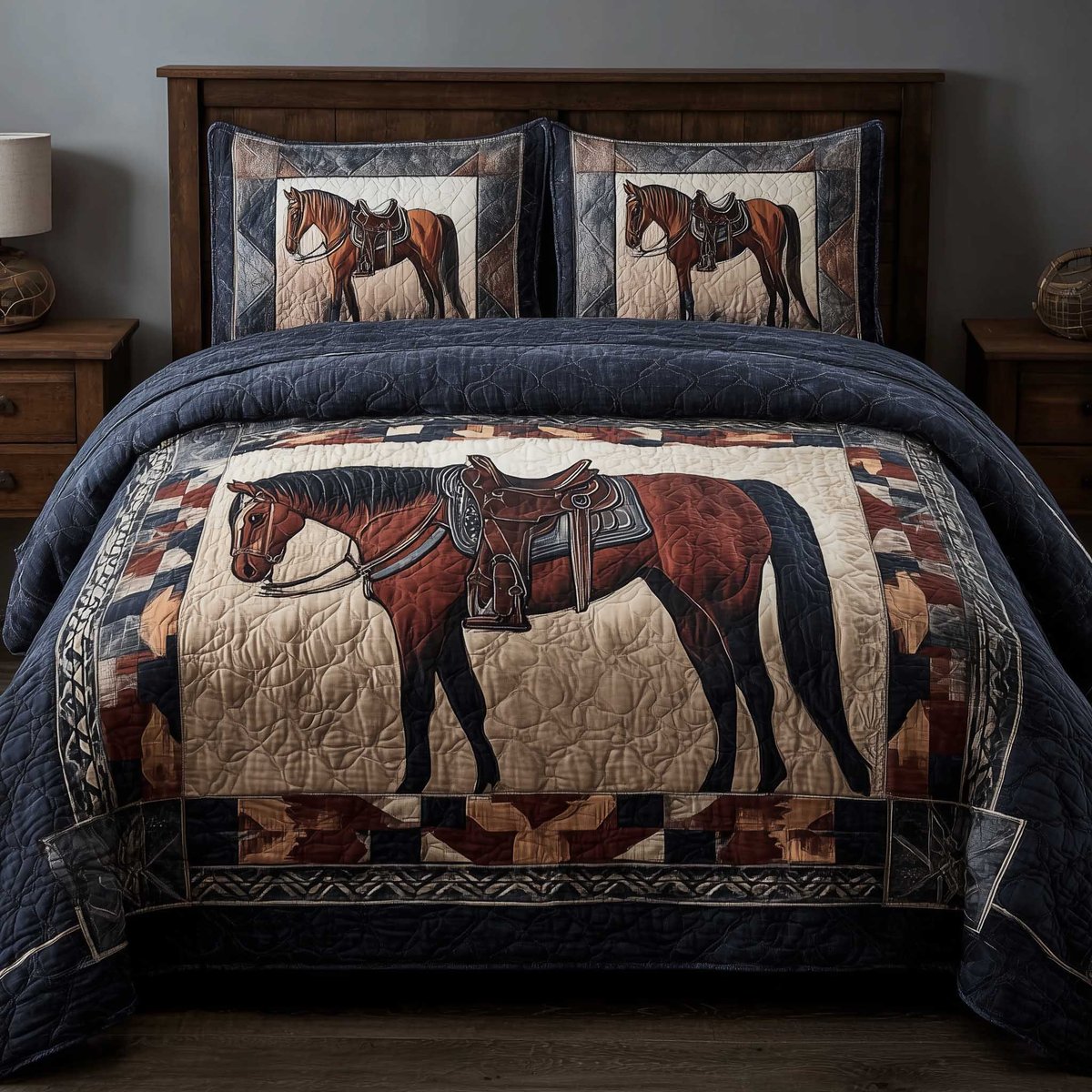 Prairie Horse 3 Piece Quilted Bedding Set Gift For Horse Lovers