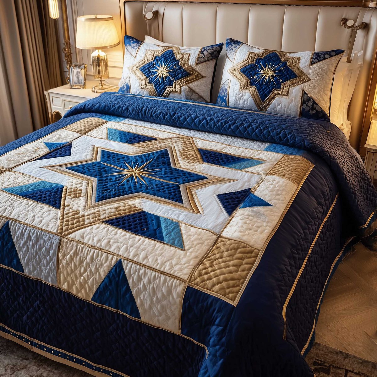 Star of David 3 Piece Quilted Bedding Set Gift For Home Decor Lovers