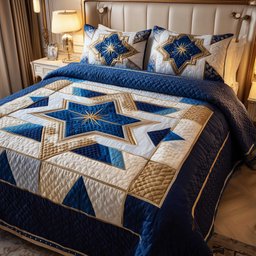Star of David 3 Piece Quilted Bedding Set Gift For Home Decor Lovers