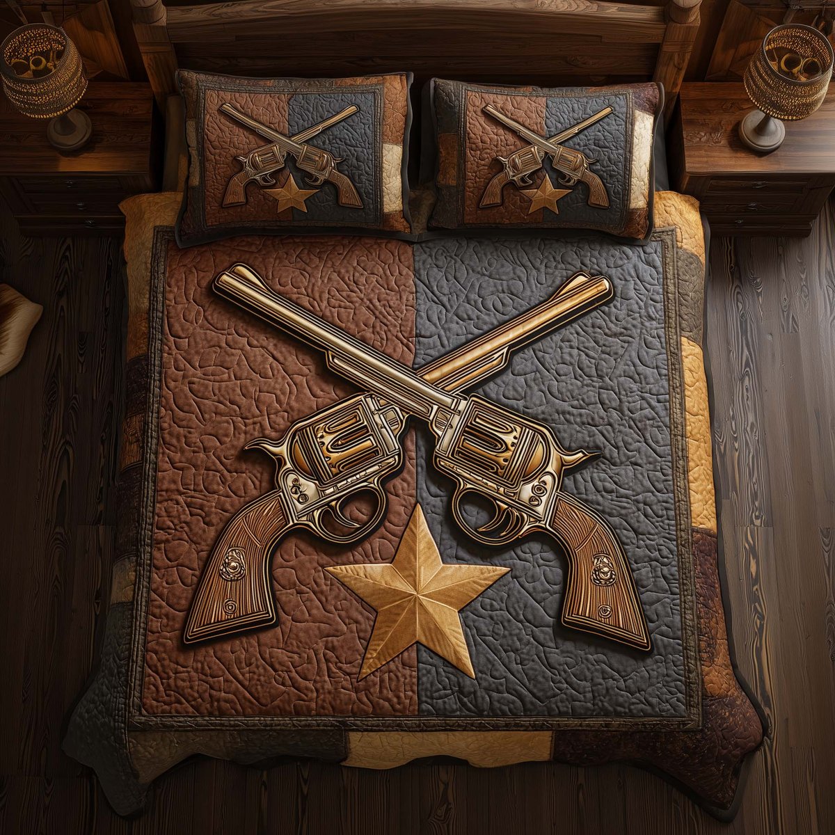 Western Star 3 Piece Quilted Bedding Set Gift For Western Lovers