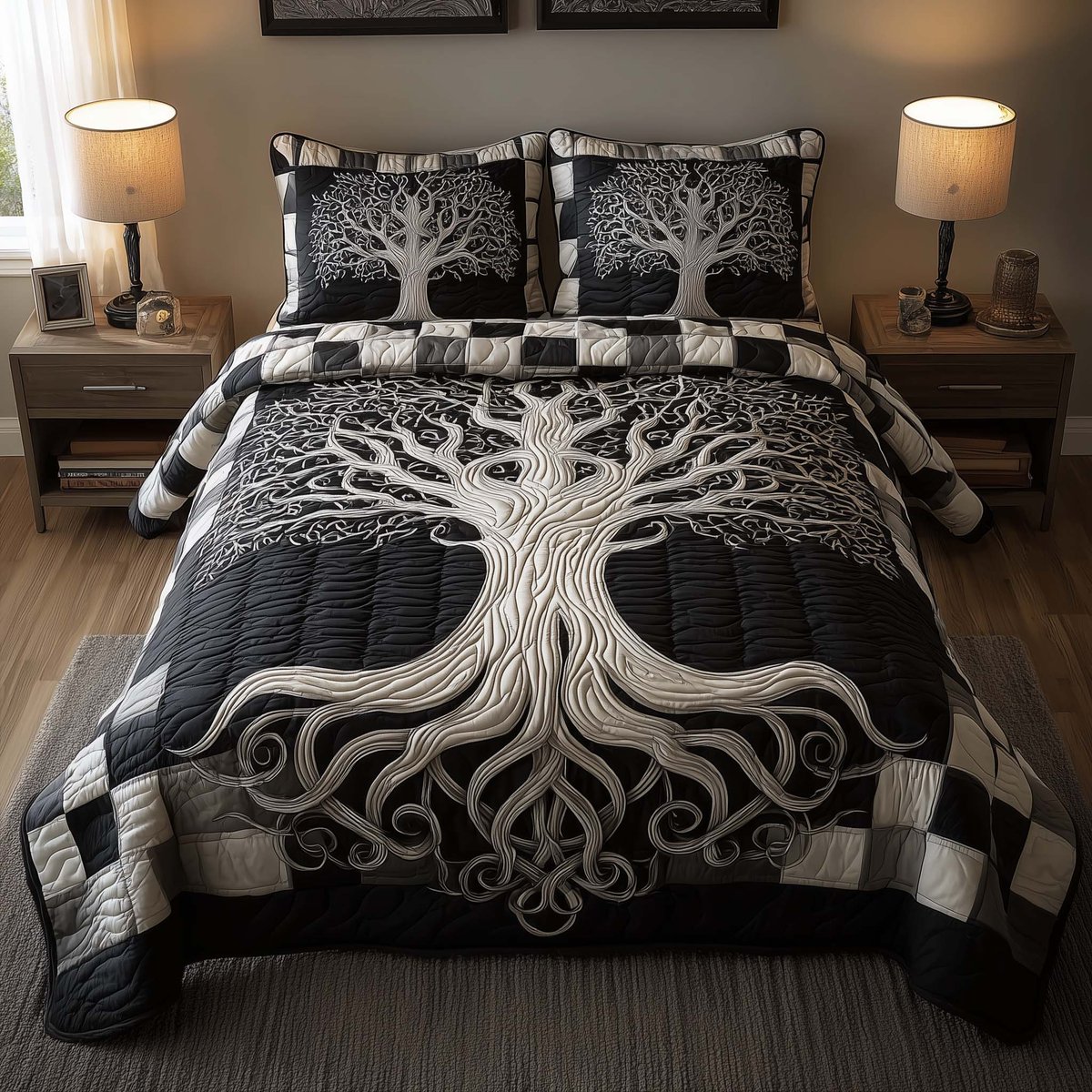 Tree of Life 3 Piece Quilted Bedding Set Gift For Nature Lovers