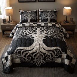 Tree of Life 3 Piece Quilted Bedding Set Gift For Nature Lovers