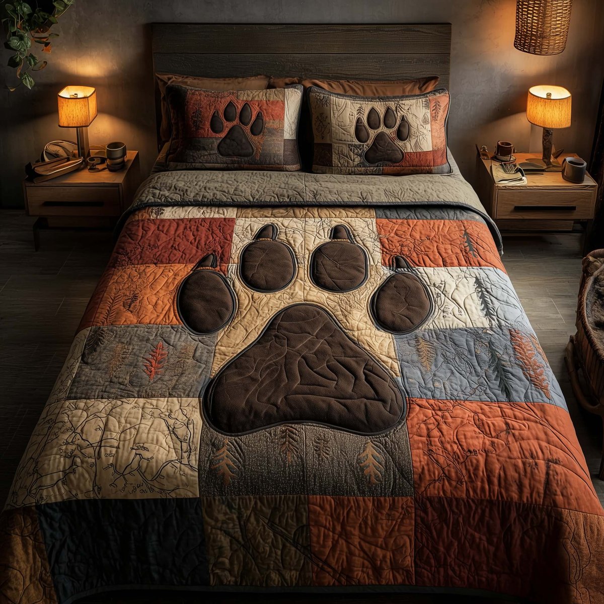 Rustic Paw 3 Piece Quilted Bedding Set Gift For Dog Lovers