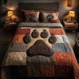 Rustic Paw 3 Piece Quilted Bedding Set Gift For Dog Lovers