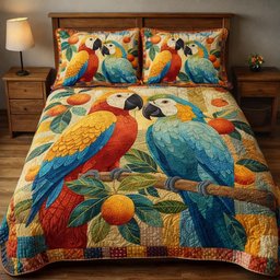 Orchard Parrots 3 Piece Quilted Bedding Set Gift For Nature Lovers