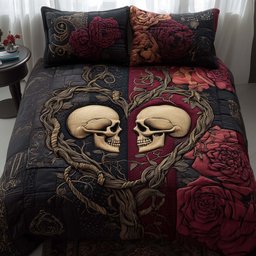 Til Death Do US Part 3 Piece Quilted Bedding Set Gift For Gothic Decor Lovers