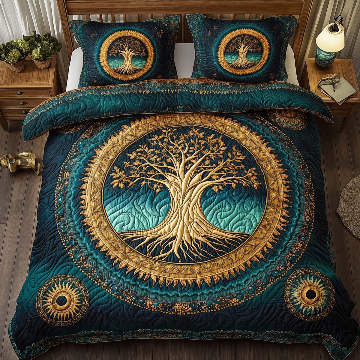 Tree of Life 3 Piece Quilted Bedding Set Gift For Home Decor Lovers