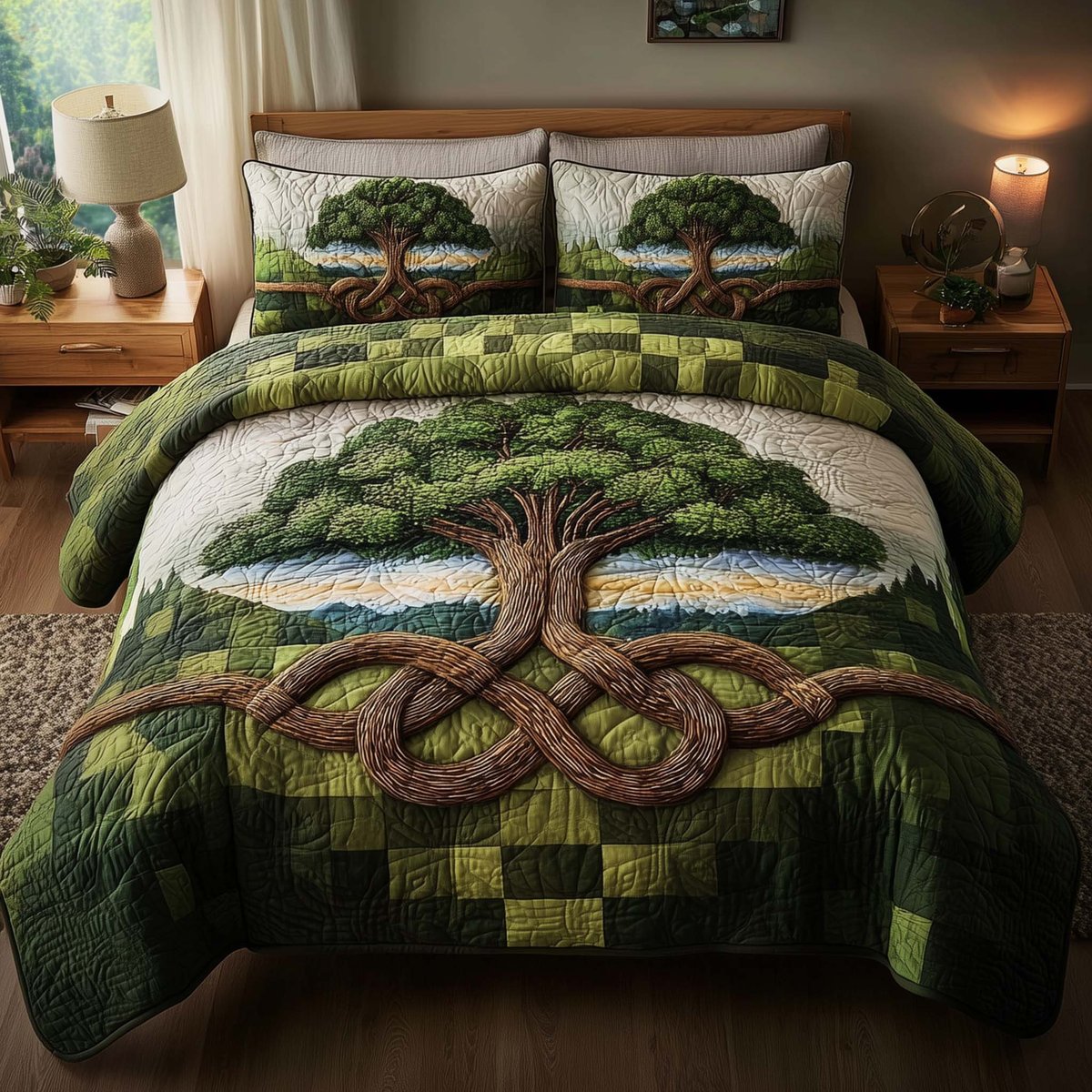 Eternal Roots 3 Piece Quilted Bedding Set Gift For Nature Lovers