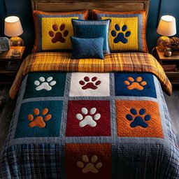 Fluffy Paws Dog 3 Piece Quilted Bedding Set Gift For Dog Lovers