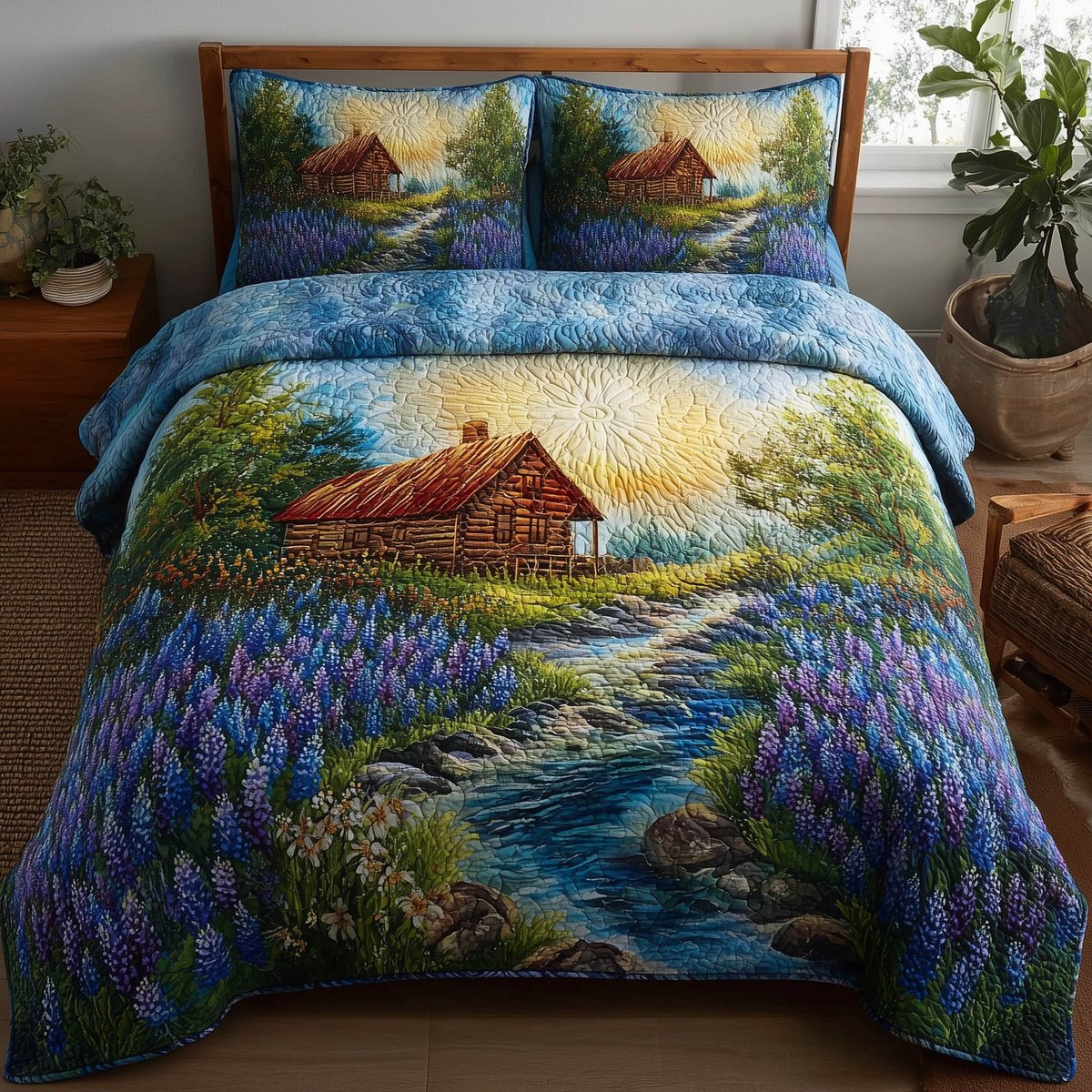 Meadow Cabin 3 Piece Quilted Bedding Set Gift For Flower Lovers