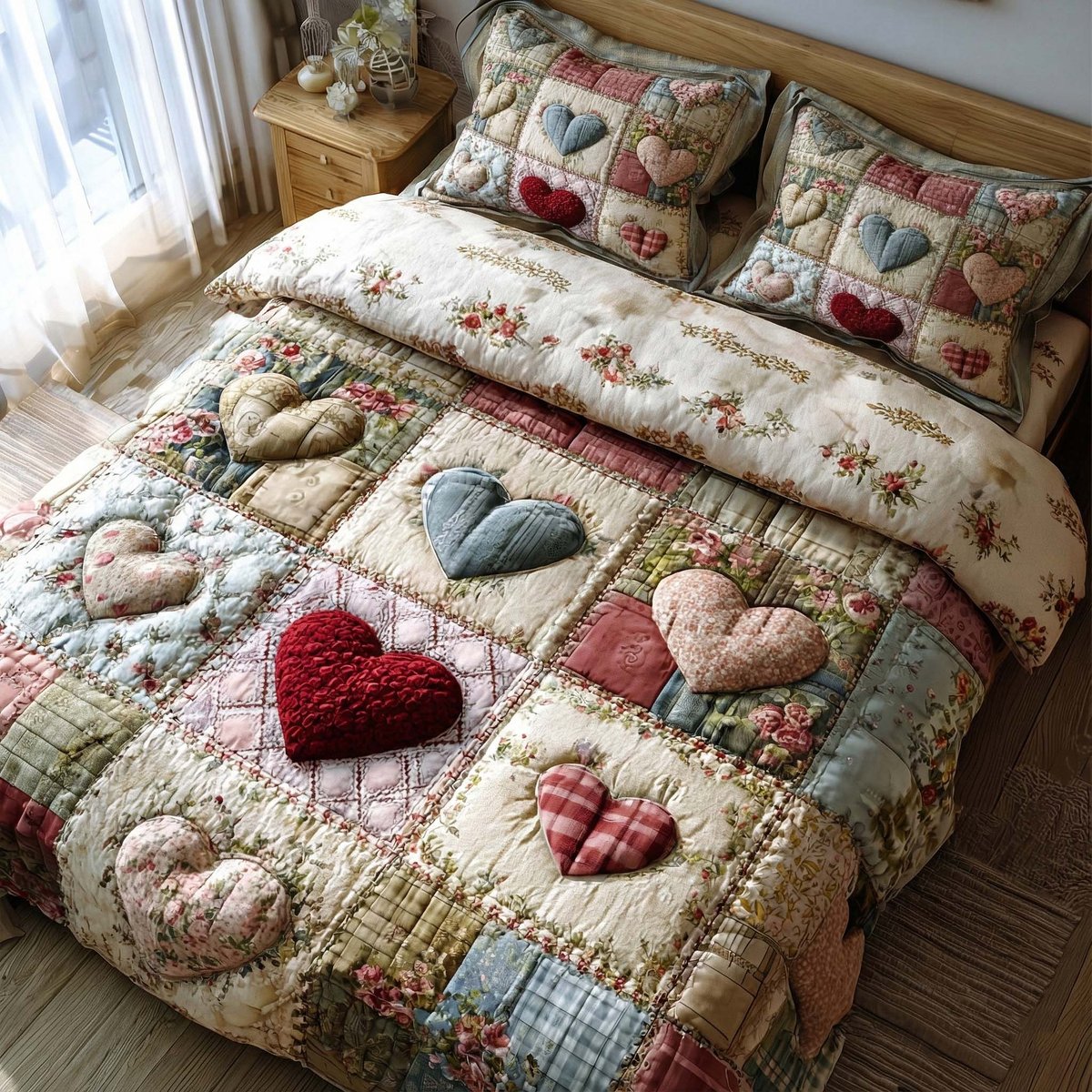 Spring Patch 3 Piece Quilted Bedding Set Gift For Flower Lovers