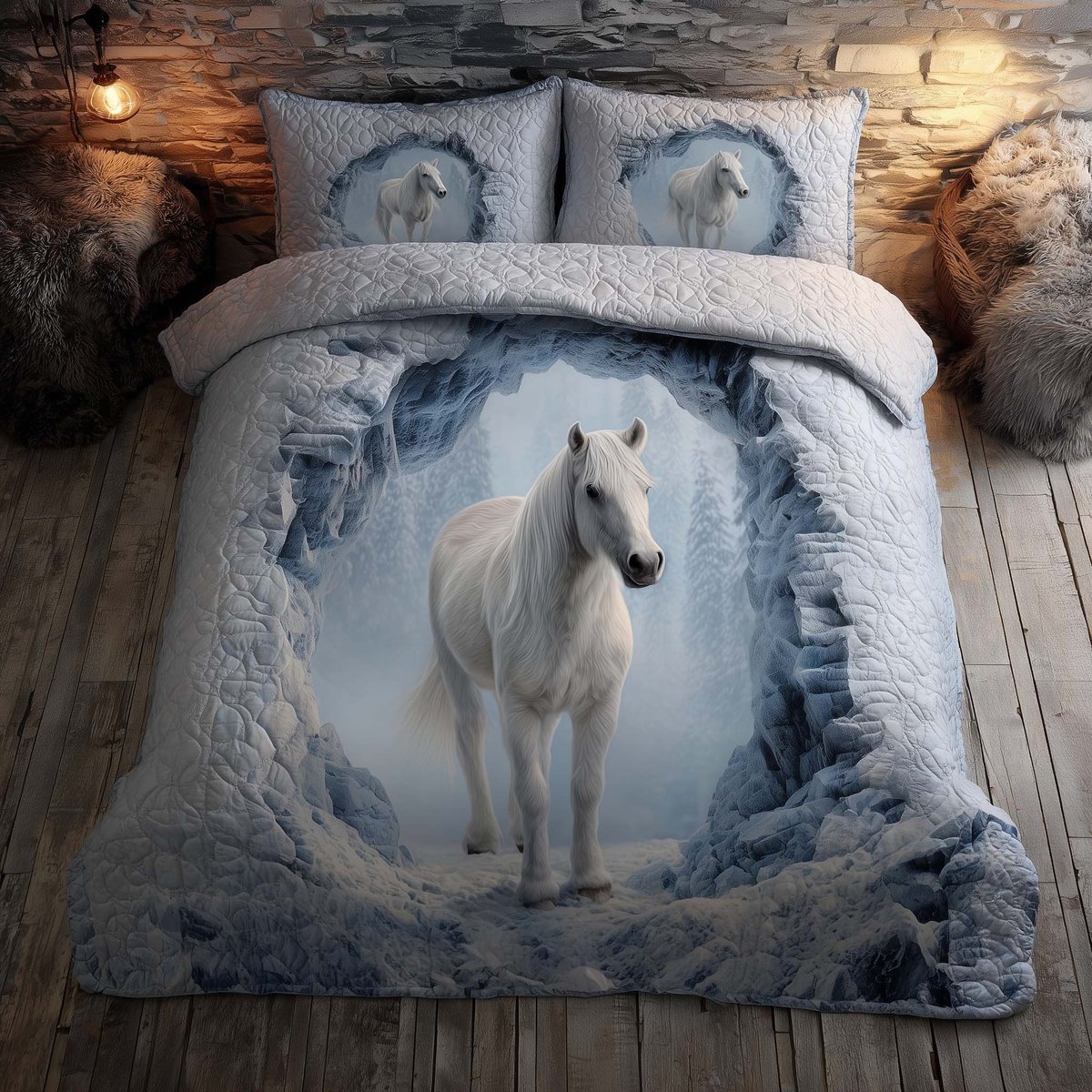 Majestic Horse 3 Piece Quilted Bedding Set Gift For Horse Lovers