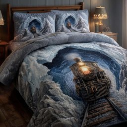 Train Journey 3 Piece Quilted Bedding Set Gift For Home Decor Lovers