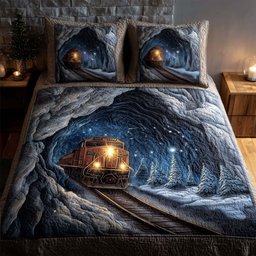 Train Journey 3 Piece Quilted Bedding Set Gift For Home Decor Lovers