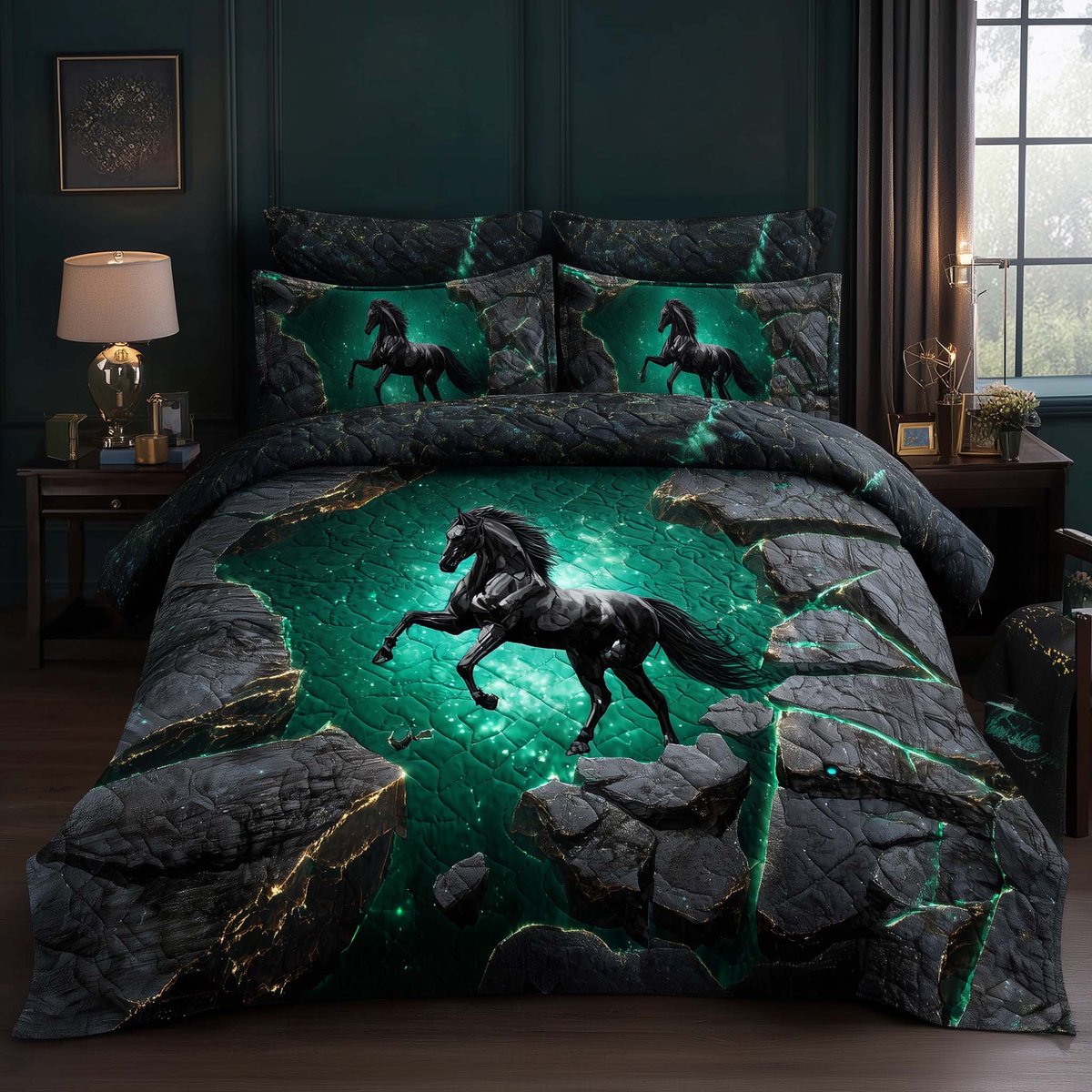 Majestic Horse 3 Piece Quilted Bedding Set Gift For Horse Lovers