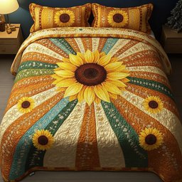 Sunflower Glow 3 Piece Quilted Bedding Set Gift For Flower Lovers