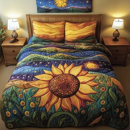 Cosmic Sunflower 3 Piece Quilted Bedding Set Gift For Flower Lovers