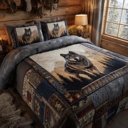 Wolf 3 Piece Quilted Bedding Set Gift For Wolf Lovers