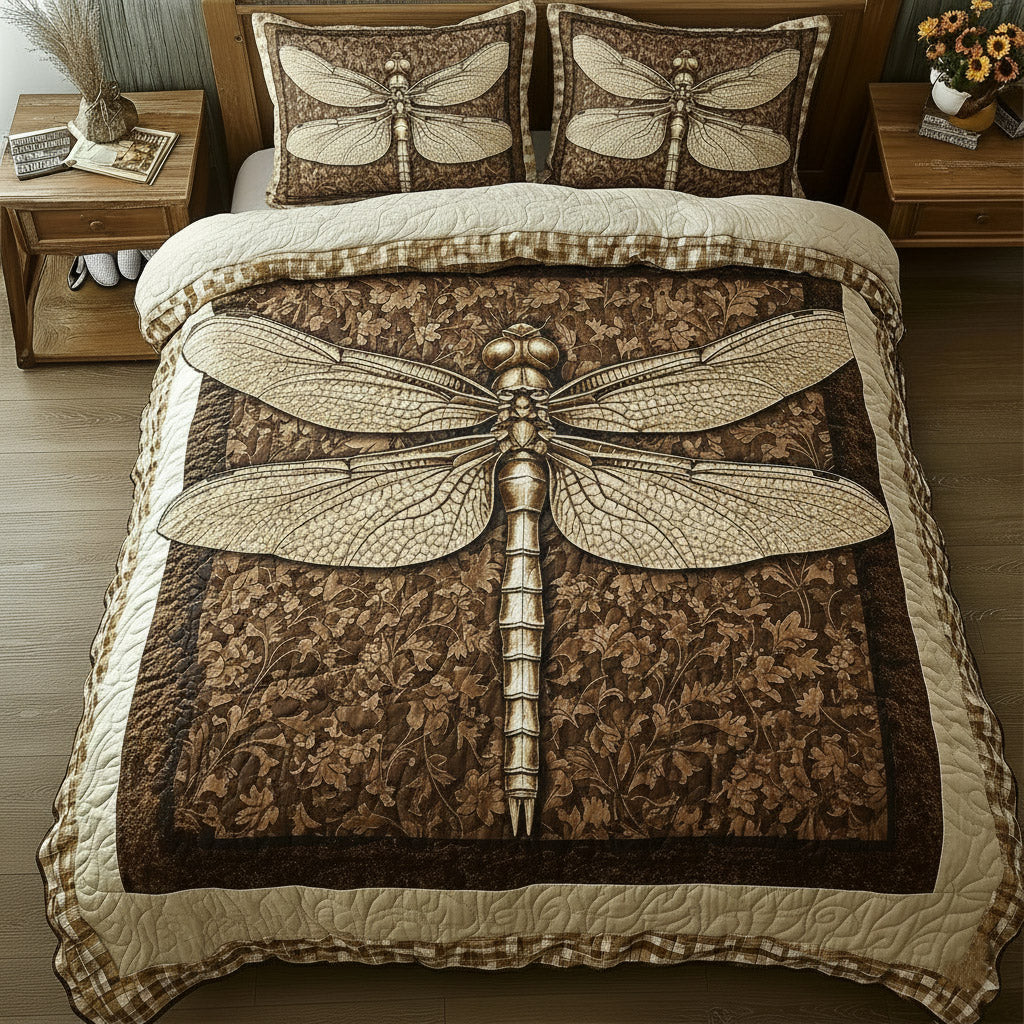 Dragonfly 3 Piece Quilted Bedding Set Gift For Butterfly Lovers