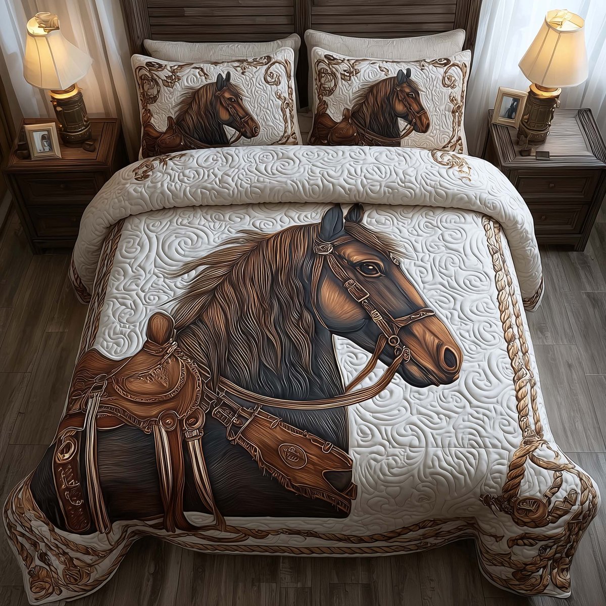 Prairie Horse 3 Piece Quilted Bedding Set Gift For Horse Lovers