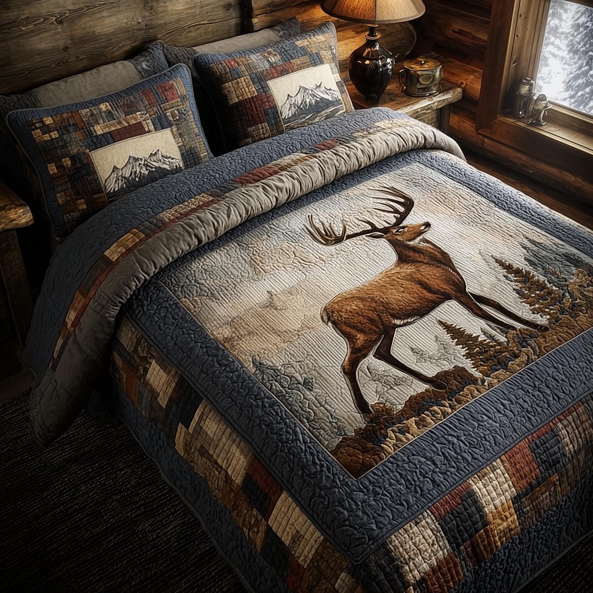 Deer 3 Piece Quilted Bedding Set Gift For Hunters