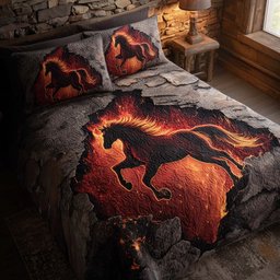 Majestic Horse 3 Piece Quilted Bedding Set Gift For Horse Lovers