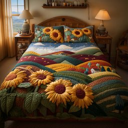 Meadow Sunflowers 3 Piece Quilted Bedding Set Gift For Flower Lovers