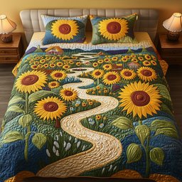 Sunny Path Sunflower 3 Piece Quilted Bedding Set Gift For Flower Lovers