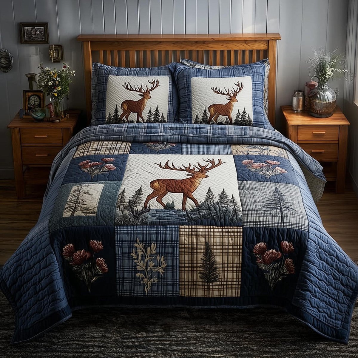 Deer 3 Piece Quilted Bedding Set Gift For Hunters