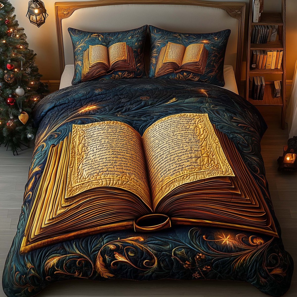 Golden Book 3 Piece Quilted Bedding Set Gift For Book Lovers