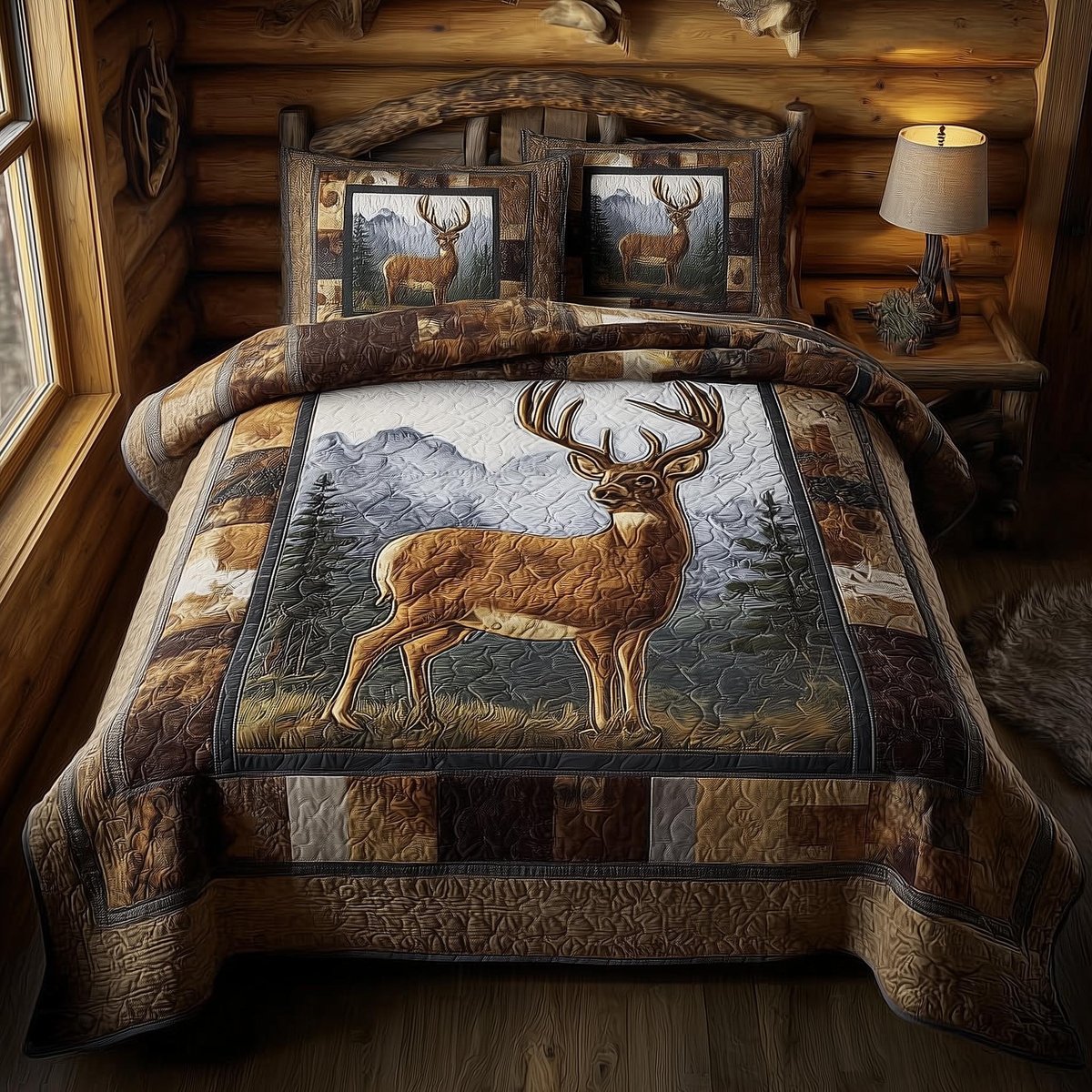 Deer 3 Piece Quilted Bedding Set Gift For Hunters
