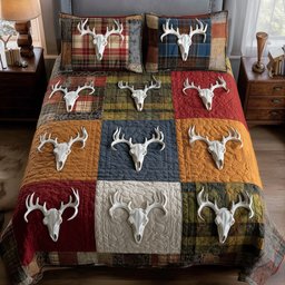 Rustic Antler Deer 3 Piece Quilted Bedding Set Gift For Hunters
