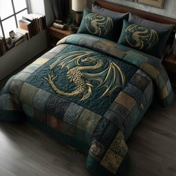 Dragon 3 Piece Quilted Bedding Set Gift For Fantasy Lovers