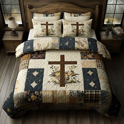 Shining Cross Christian 3 Piece Quilted Bedding Set Gift For Christians