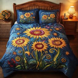 Star Sunflowers 3 Piece Quilted Bedding Set Gift For Flower Lovers