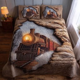 Train Journey 3 Piece Quilted Bedding Set Gift For Home Decor Lovers