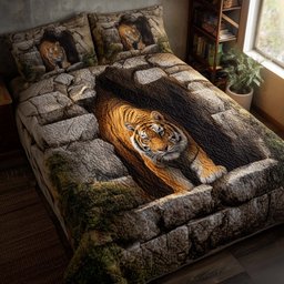 Majestic Tiger 3 Piece Quilted Bedding Set Gift For Nature Lovers