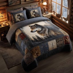 Wolf 3 Piece Quilted Bedding Set Gift For Wolf Lovers
