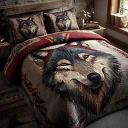 Wolf 3 Piece Quilted Bedding Set Gift For Wolf Lovers