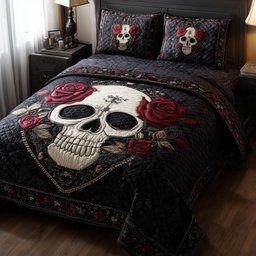 Dark Romance Skull 3 Piece Quilted Bedding Set Gift For Flower Lovers