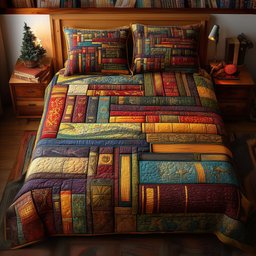 Book Mosaic 3 Piece Quilted Bedding Set Gift For Book Lovers