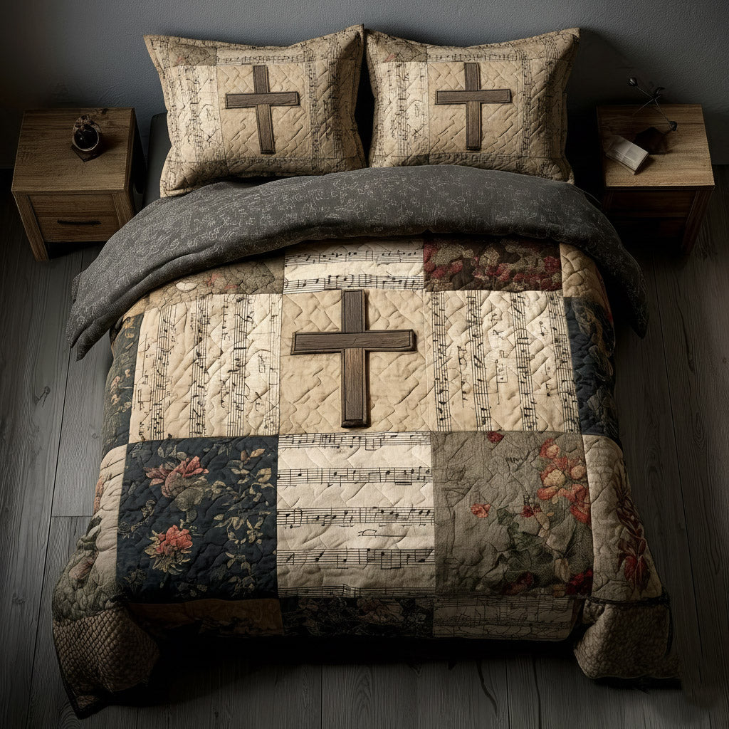 Shining Cross Christian 3 Piece Quilted Bedding Set Gift For Christians