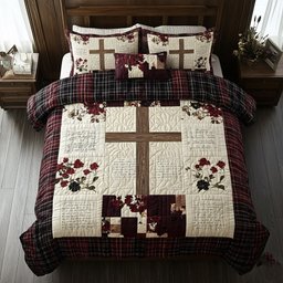 Shining Cross Christian 3 Piece Quilted Bedding Set Gift For Christians