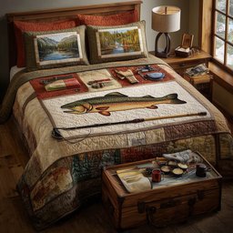 Fishing Delights 3 Piece Quilted Bedding Set Gift For Fishing Lovers