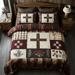 Shining Cross Christian 3 Piece Quilted Bedding Set Gift For Christians